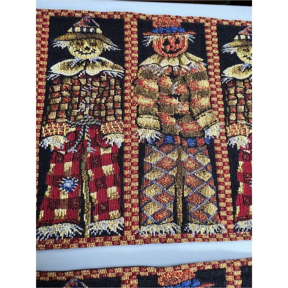 Set Of 2 Vintage Halloween Scarecrow Jack-O-Lanterns Tapestry Placemats